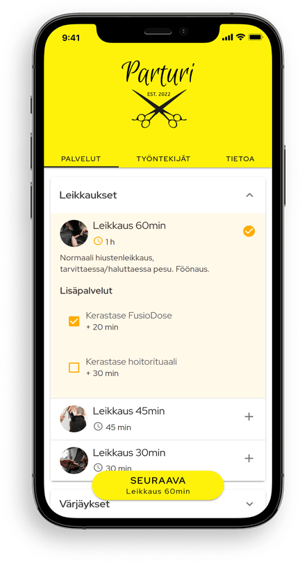 Dienstleistungsauswahl auf der Slotti-Buchungsseite auf Smartphone-Bildschirm dargestellt