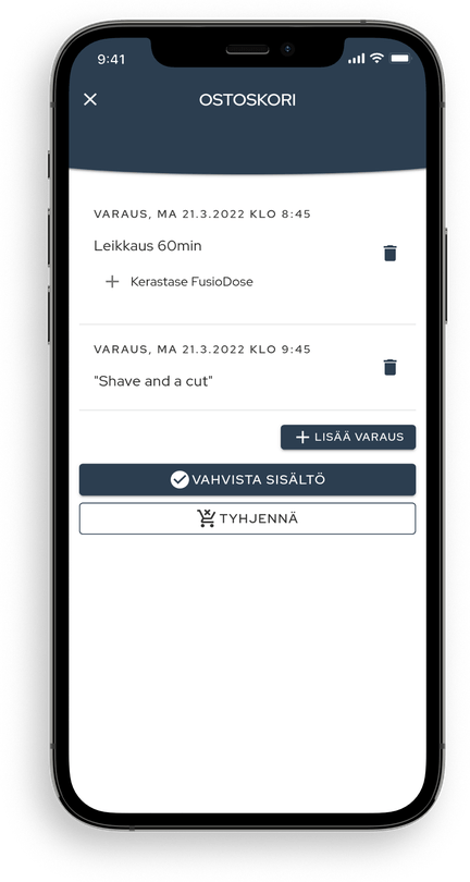 Buchungskorb auf der Buchungsseite aus der Sicht des Kunden auf Smartphone-Bildschirm dargestellt