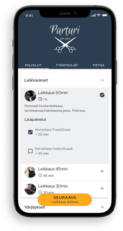 Dienstleistungsauswahl auf der Slotti-Buchungsseite auf Smartphone-Bildschirm dargestellt
